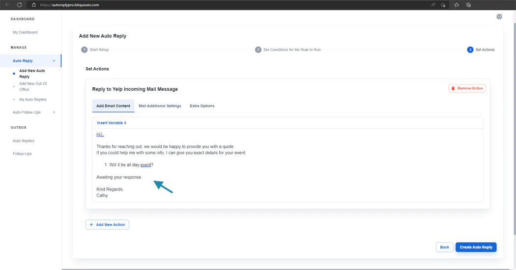 Automate first response to Yelp leads