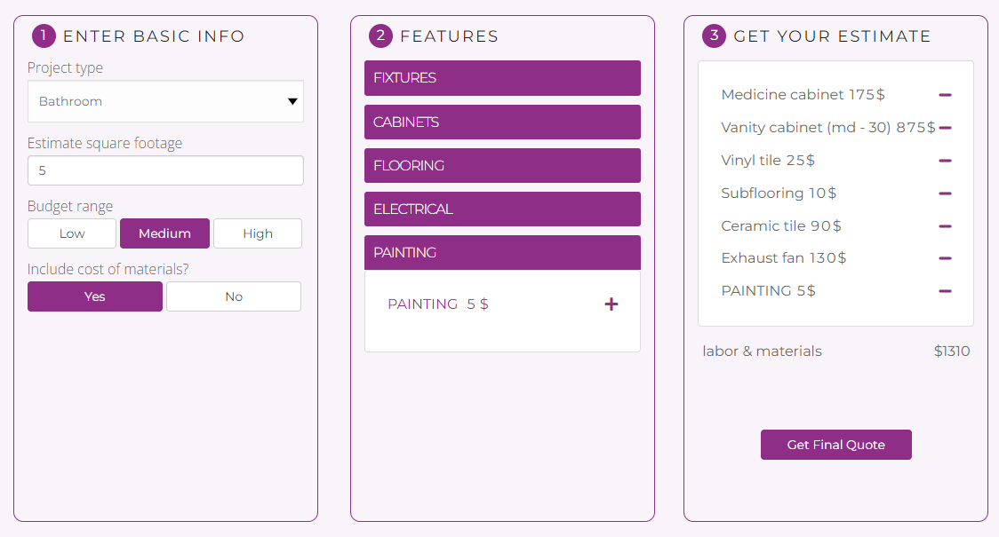 Developing a remodeling calculators for the website