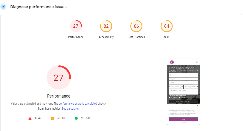 Testing website load speed and optimization